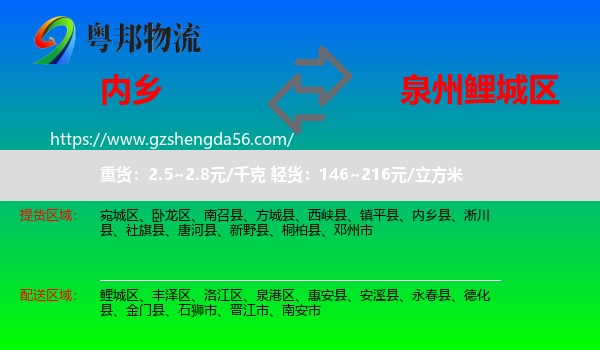 内乡县到鲤城区物流专线
