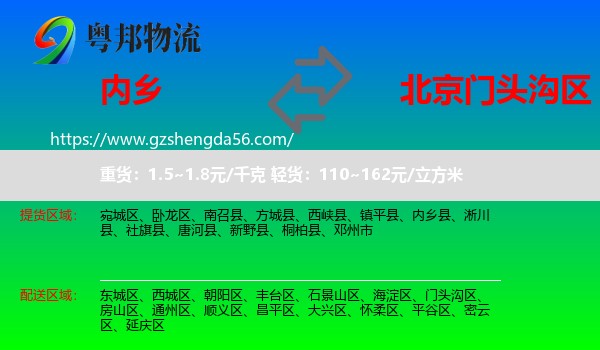 内乡县到门头沟区物流专线