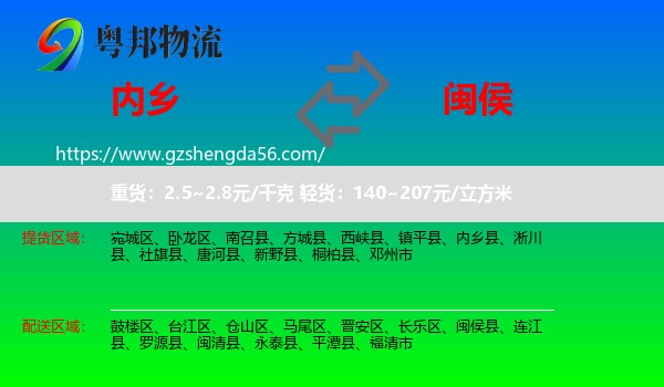 内乡县到闽侯县物流专线