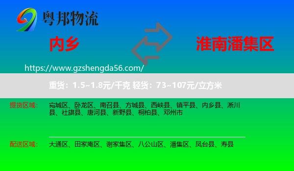 内乡县到潘集区物流专线
