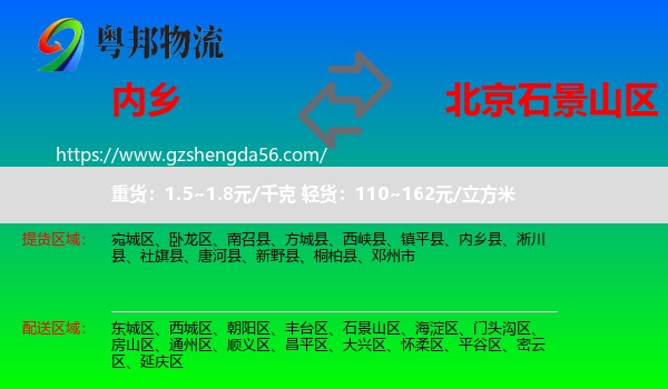 内乡县到石景山区物流专线