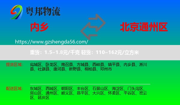 内乡县到通州区物流专线
