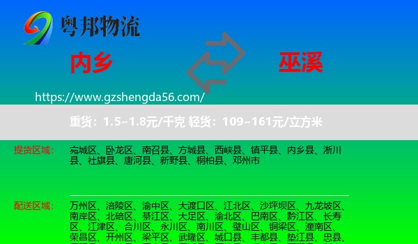 内乡县到巫溪县物流专线