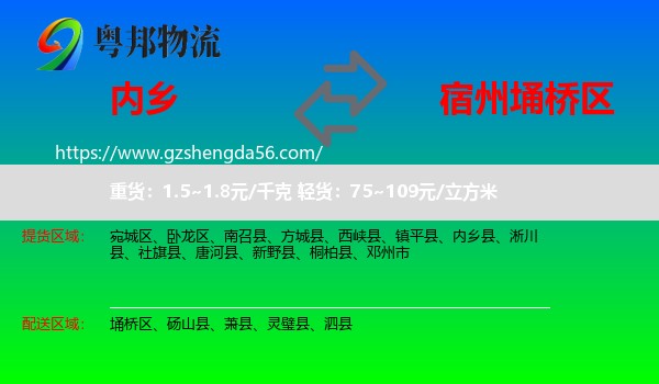 内乡县到埇桥区物流专线