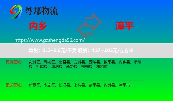 内乡县到漳平市物流专线