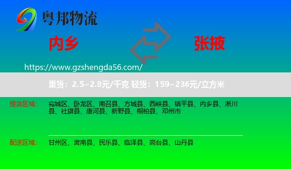 内乡县到张掖物流专线