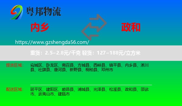 内乡县到政和县物流专线