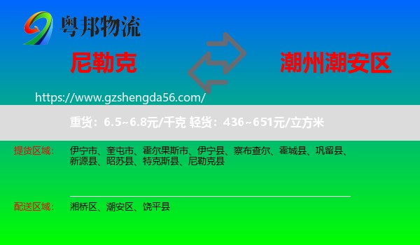 尼勒克县到潮安区物流专线