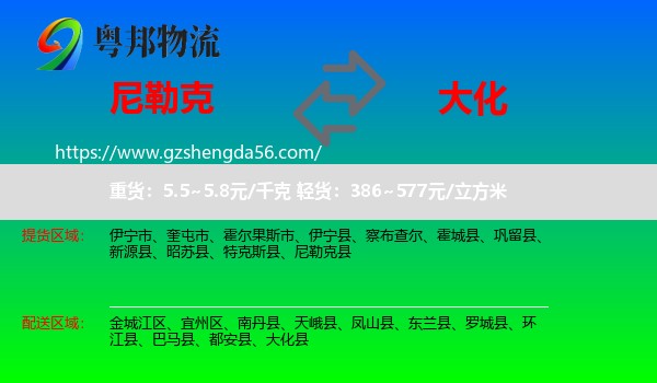尼勒克县到大化县物流专线