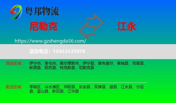 尼勒克县到江永县物流专线