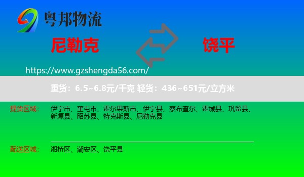 尼勒克县到饶平县物流专线