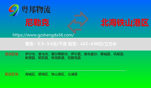 尼勒克县到铁山港区物流专线