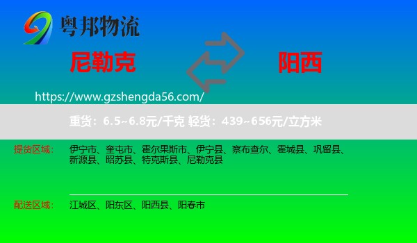 尼勒克县到阳西县物流专线
