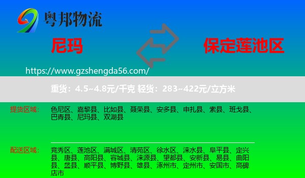 尼玛县到莲池区物流专线