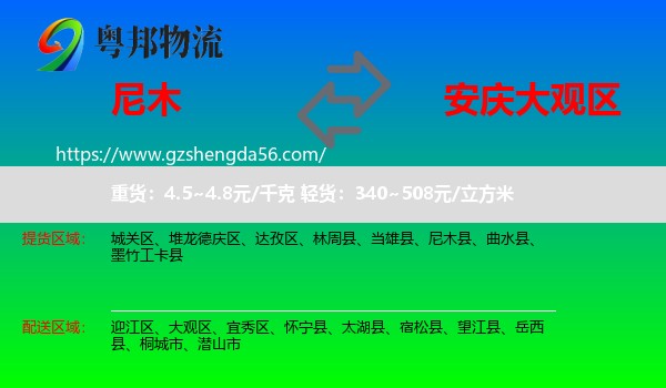 尼木县到大观区物流专线