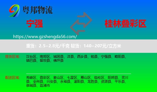 宁强县到叠彩区物流专线
