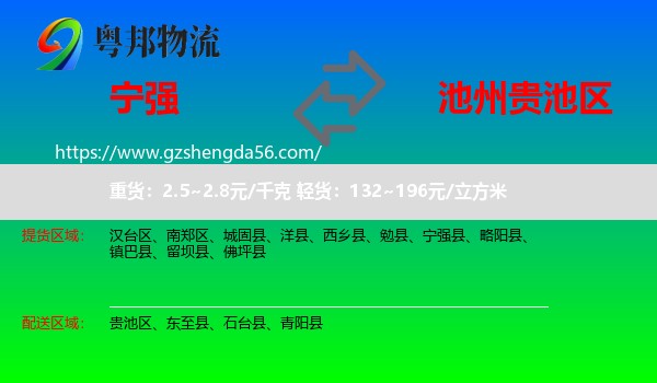 宁强县到贵池区物流专线