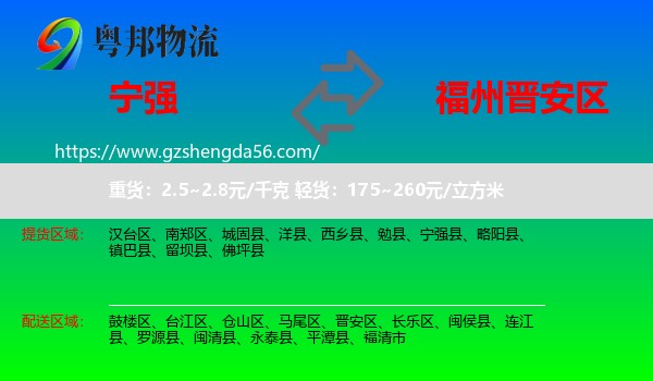 宁强县到晋安区物流专线