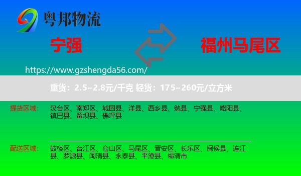 宁强县到马尾区物流专线