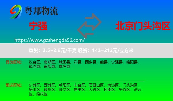 宁强县到门头沟区物流专线
