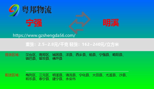 宁强县到明溪县物流专线