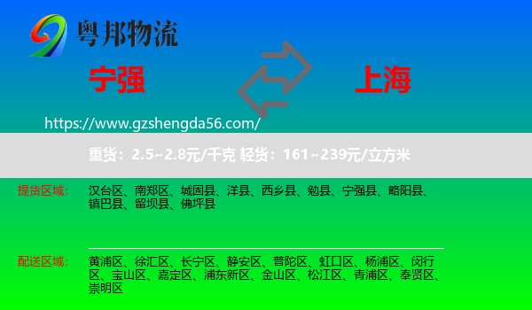 宁强县到上海专线