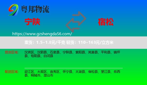 宁陕县到宿松县物流专线