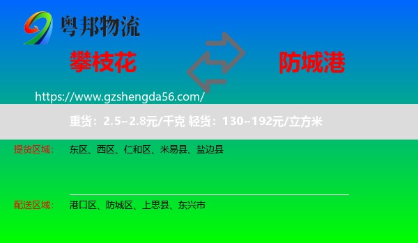 攀枝花到防城港物流专线