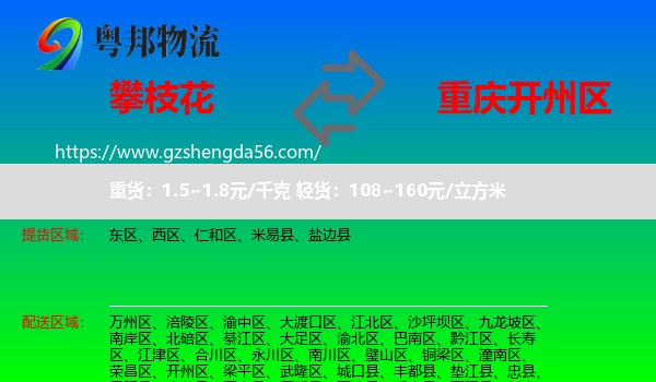 攀枝花到开州区物流专线