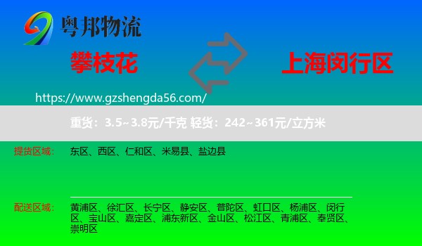 攀枝花到闵行区物流专线