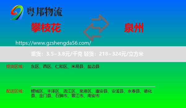 攀枝花到泉州物流专线