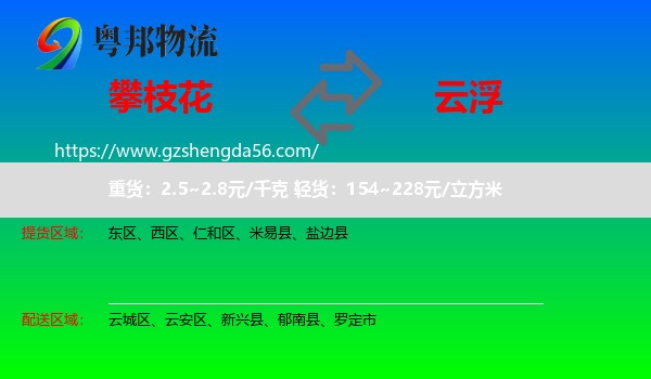 攀枝花到云浮物流专线