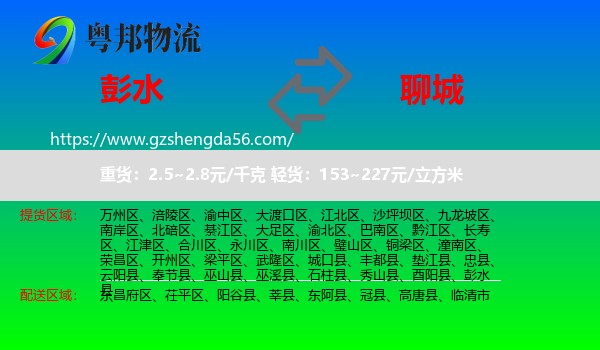 彭水县到聊城物流专线
