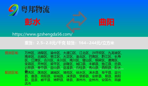 彭水县到曲阳县物流专线