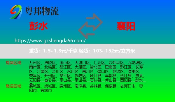彭水县到襄阳物流专线
