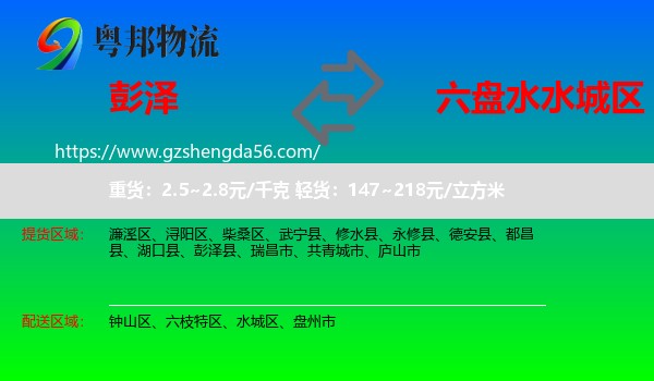 彭泽县到水城区物流专线