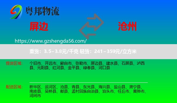 屏边县到沧州物流专线