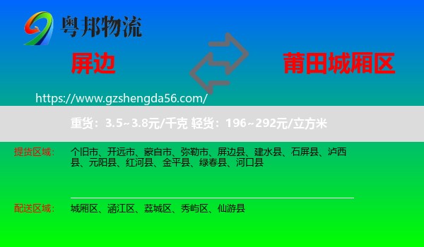 屏边县到城厢区物流专线