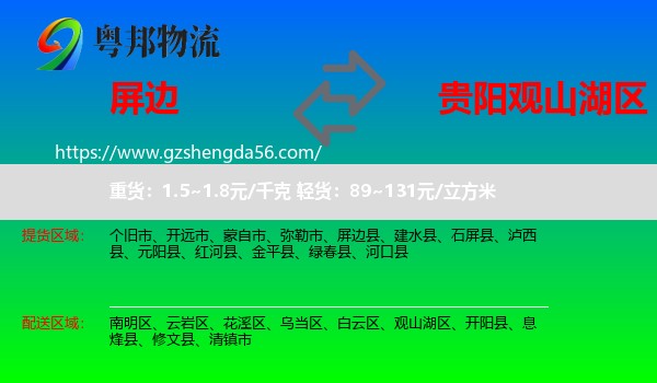 屏边县到观山湖区物流专线