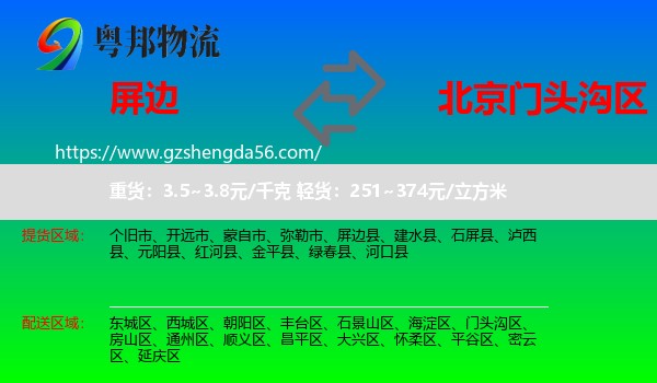 屏边县到门头沟区物流专线