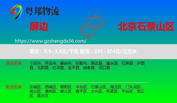 屏边县到石景山区物流专线