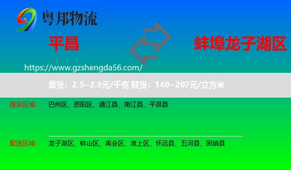 平昌县到龙子湖区物流专线