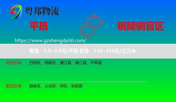 平昌县到铜官区物流专线