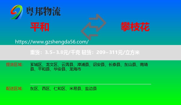 平和县到攀枝花物流