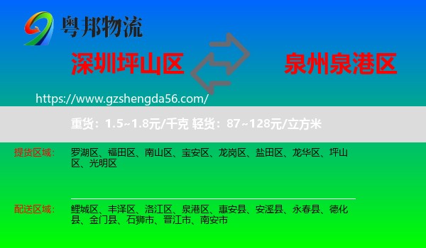 坪山区到泉港区物流专线
