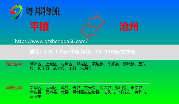 平顺县到沧州物流