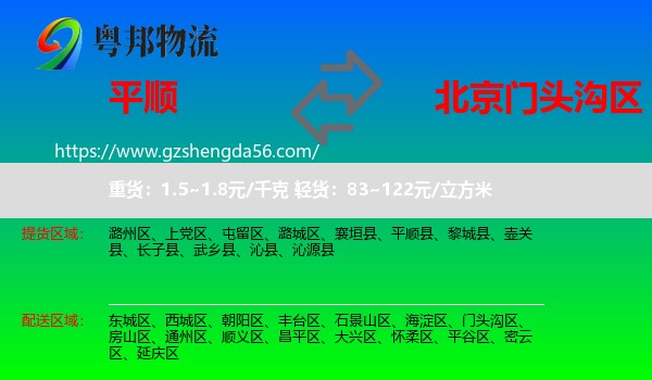 平顺县到门头沟区物流专线