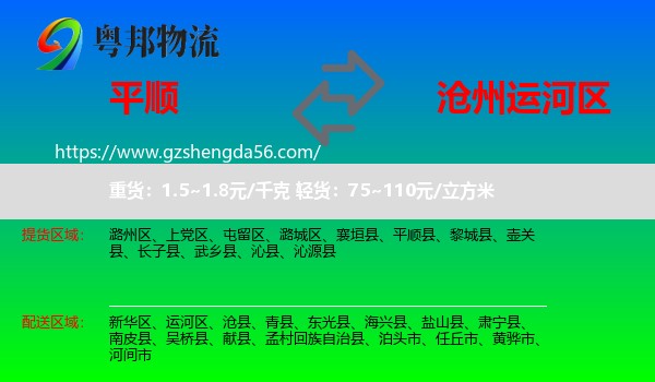 平顺县到运河区物流专线