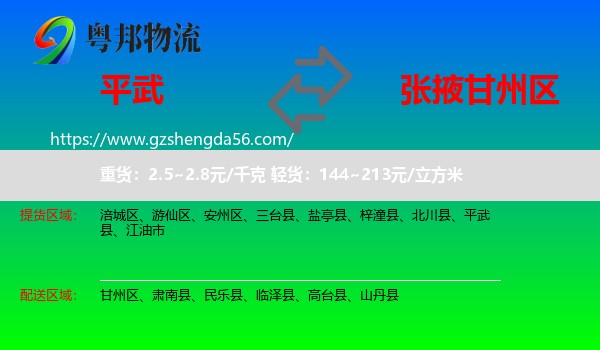 平武县到甘州区物流专线