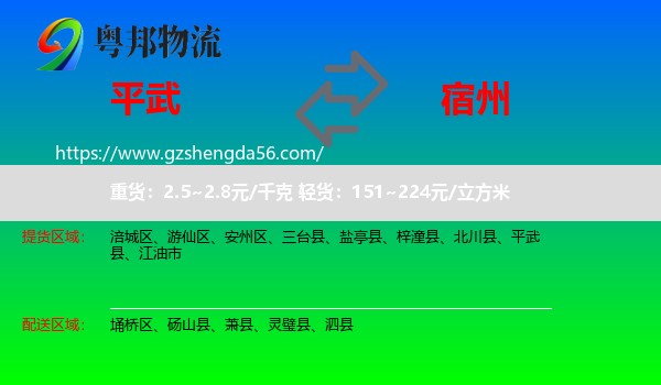 平武县到宿州物流专线